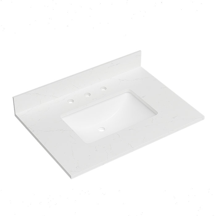 Deluxe Living 31'' Quartz Vanity Top with Sink and Faucet Holes Wayfair